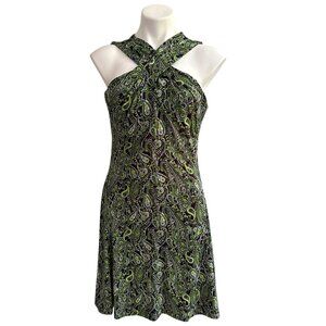 MICHAEL Michael Kors A-Line Crossover Halter Dress, Green Paisley Women's Size M